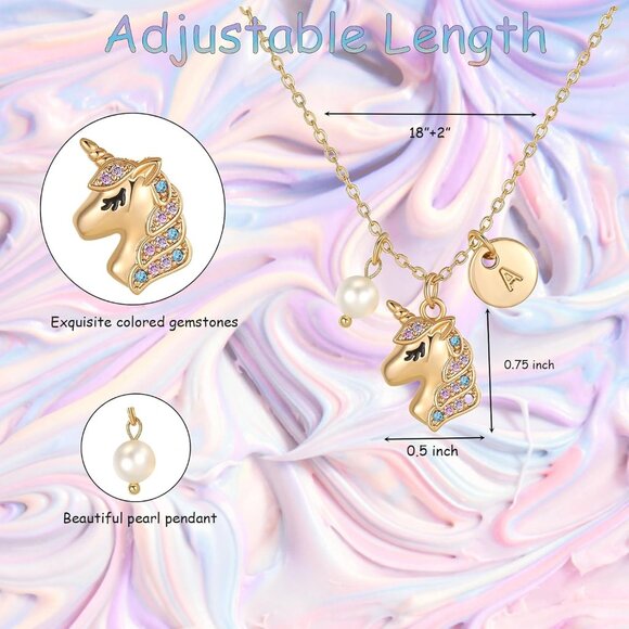 Little Princess 14K Gold Unicorn Necklace with Adjustable Length - Kids Jewelry - Picture 3 of 7